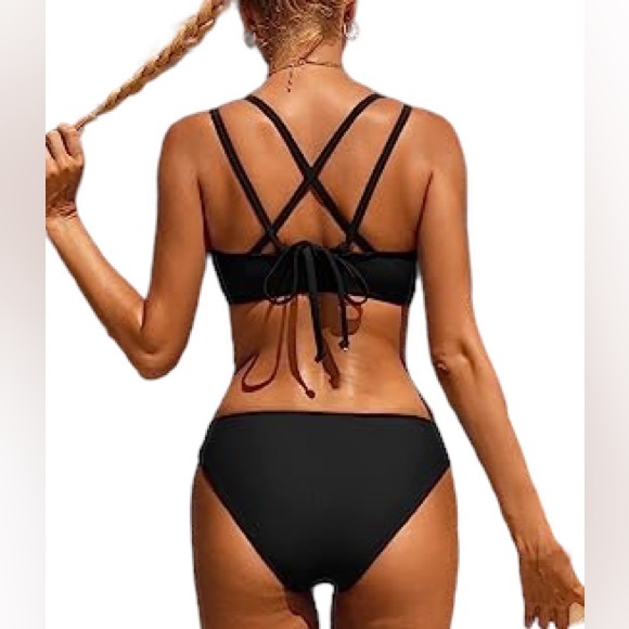 CHARMO womens Strappy black V Neck athletic bikini High Cut Low Rise Bikini NWT - Picture 3 of 9